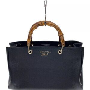 Gucci Black Leather Handbag with Bamboo Handles